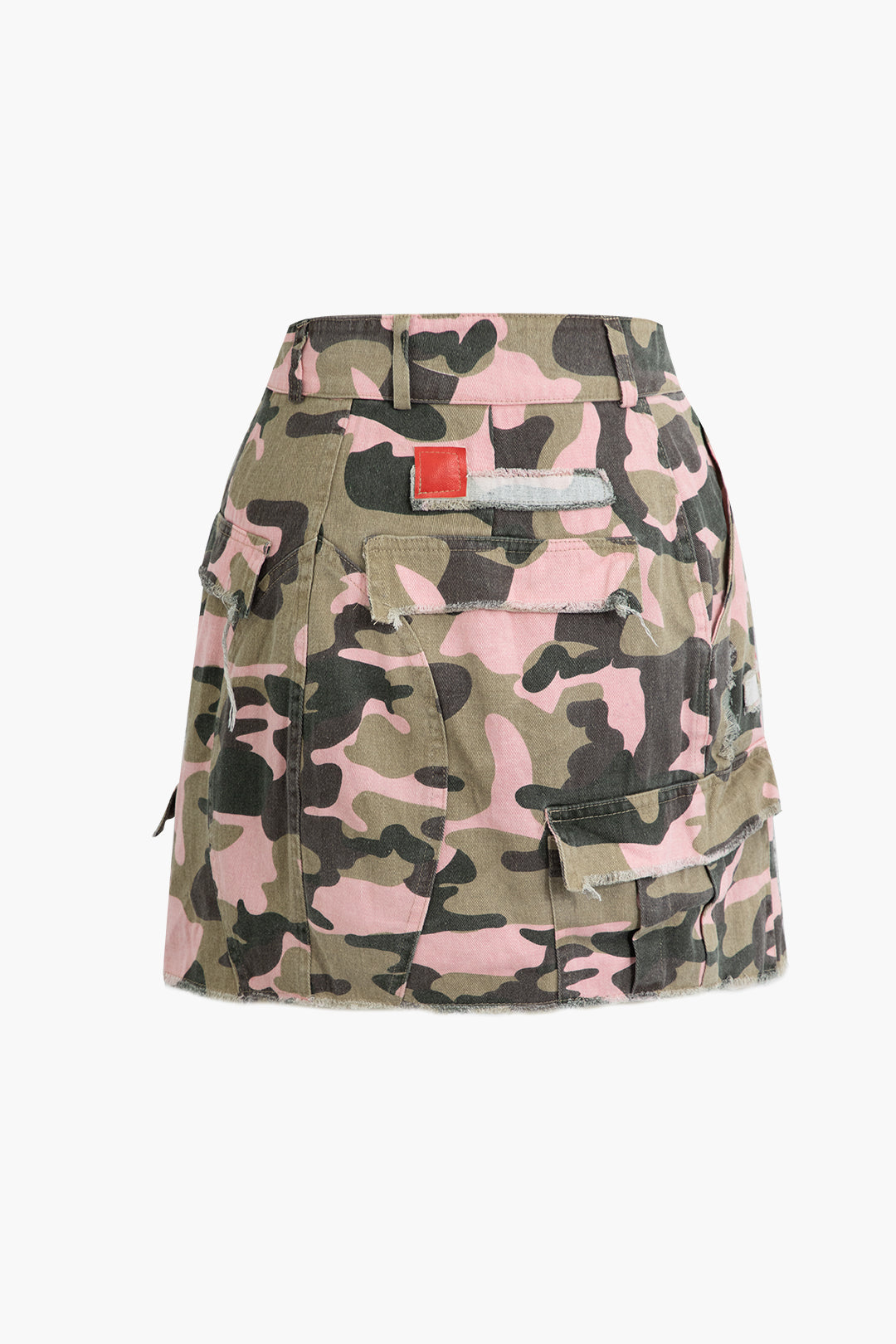 Camo Frayed Split Mini Skirt