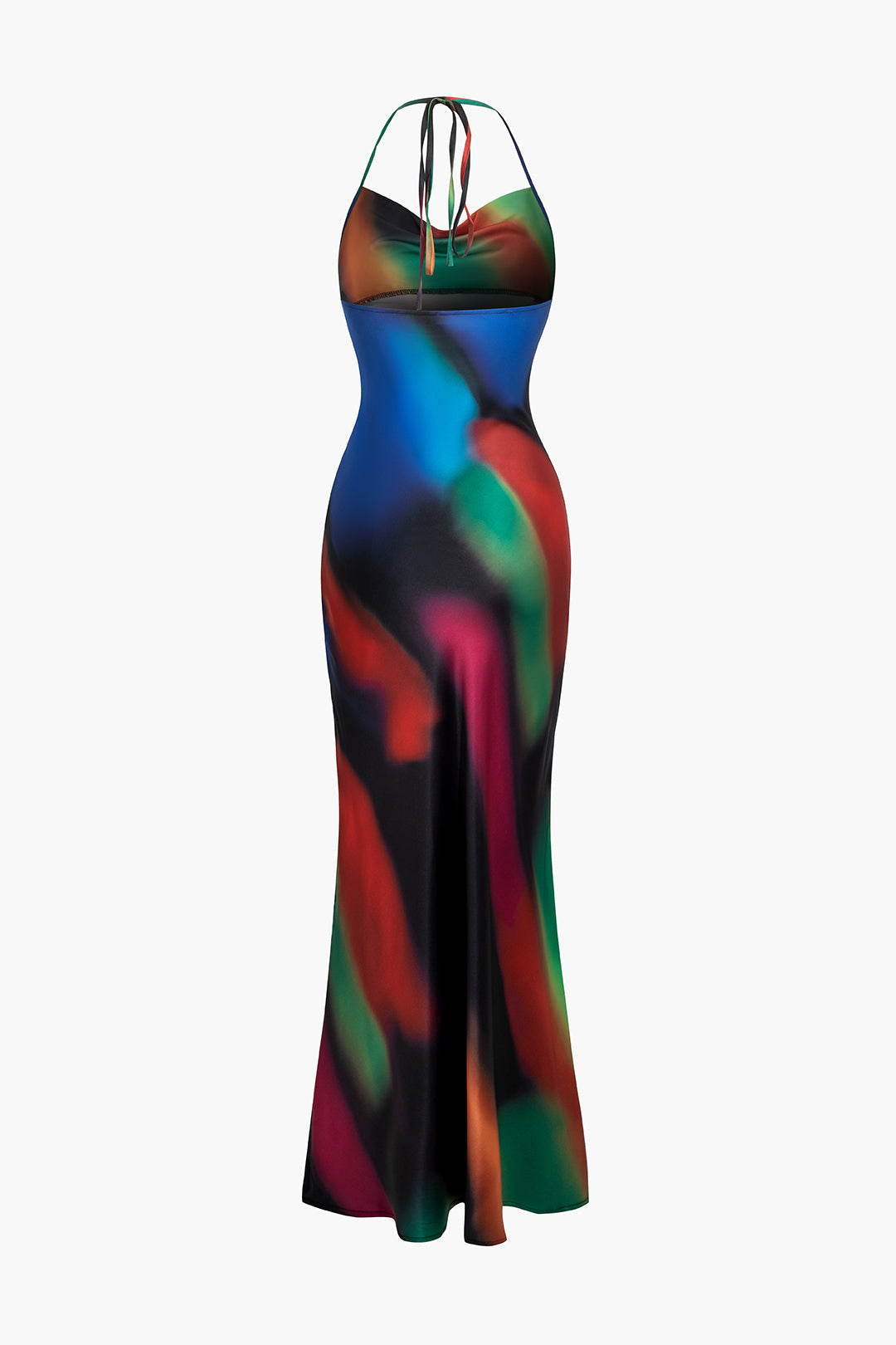 Abstract Print Halter Cowl Neck Backless Maxi Dress