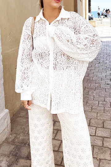Lace Button Up Long Sleeve Shirt