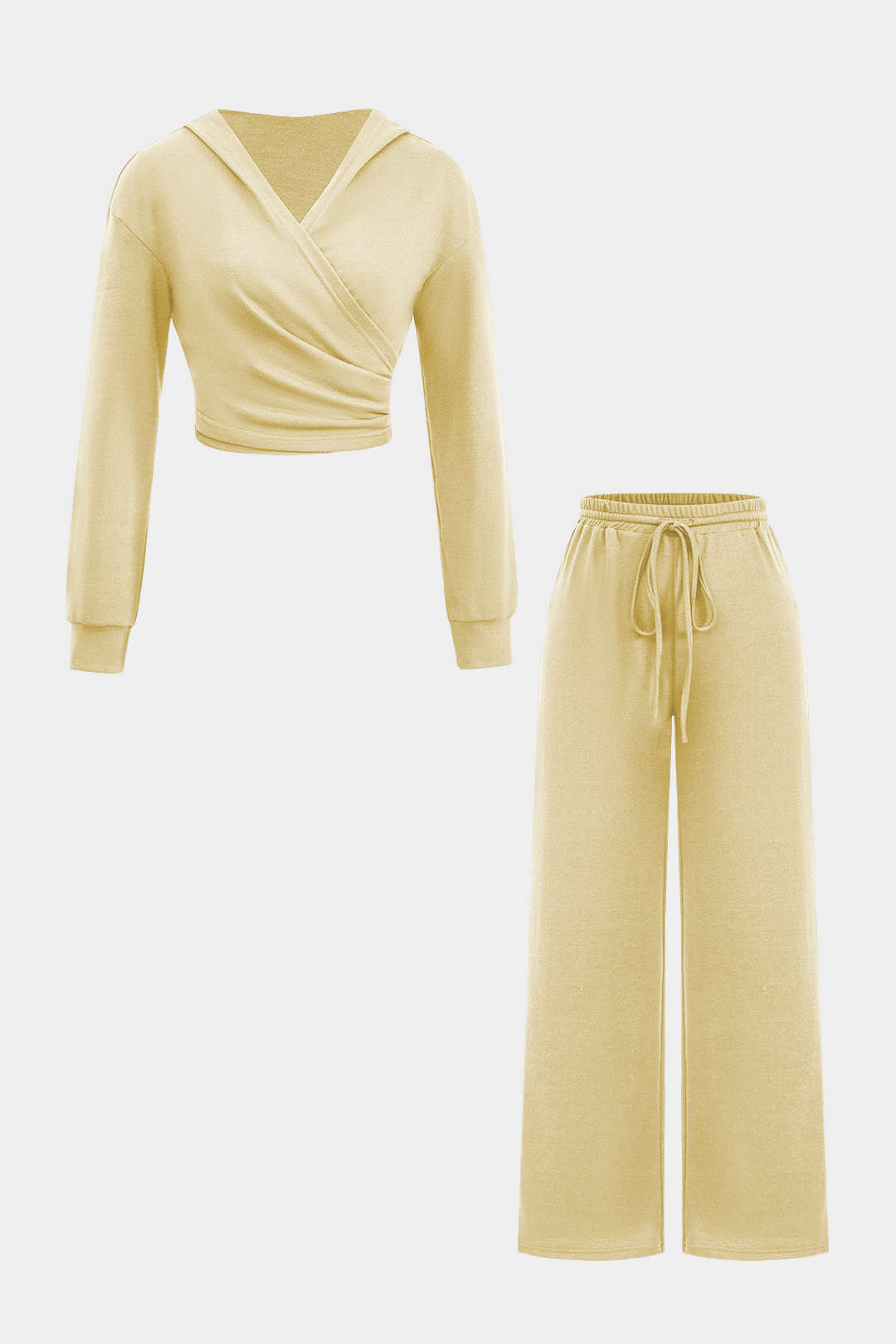 Hooded Ruched Cropped Top And Drawstring Straight Leg Pants Set