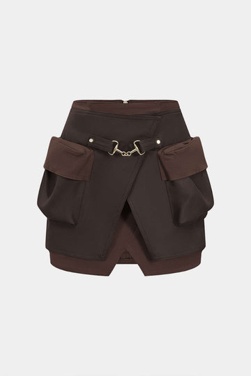 Faux Leather Contrast Pocket Skirt