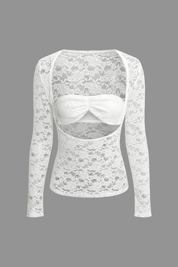 Lace Tube Bra And Long Sleeve Top Set