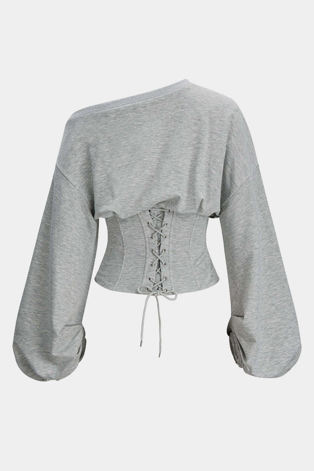 Tie-Back Asymmetrical Shoulder Corset Waist Sweatshirt