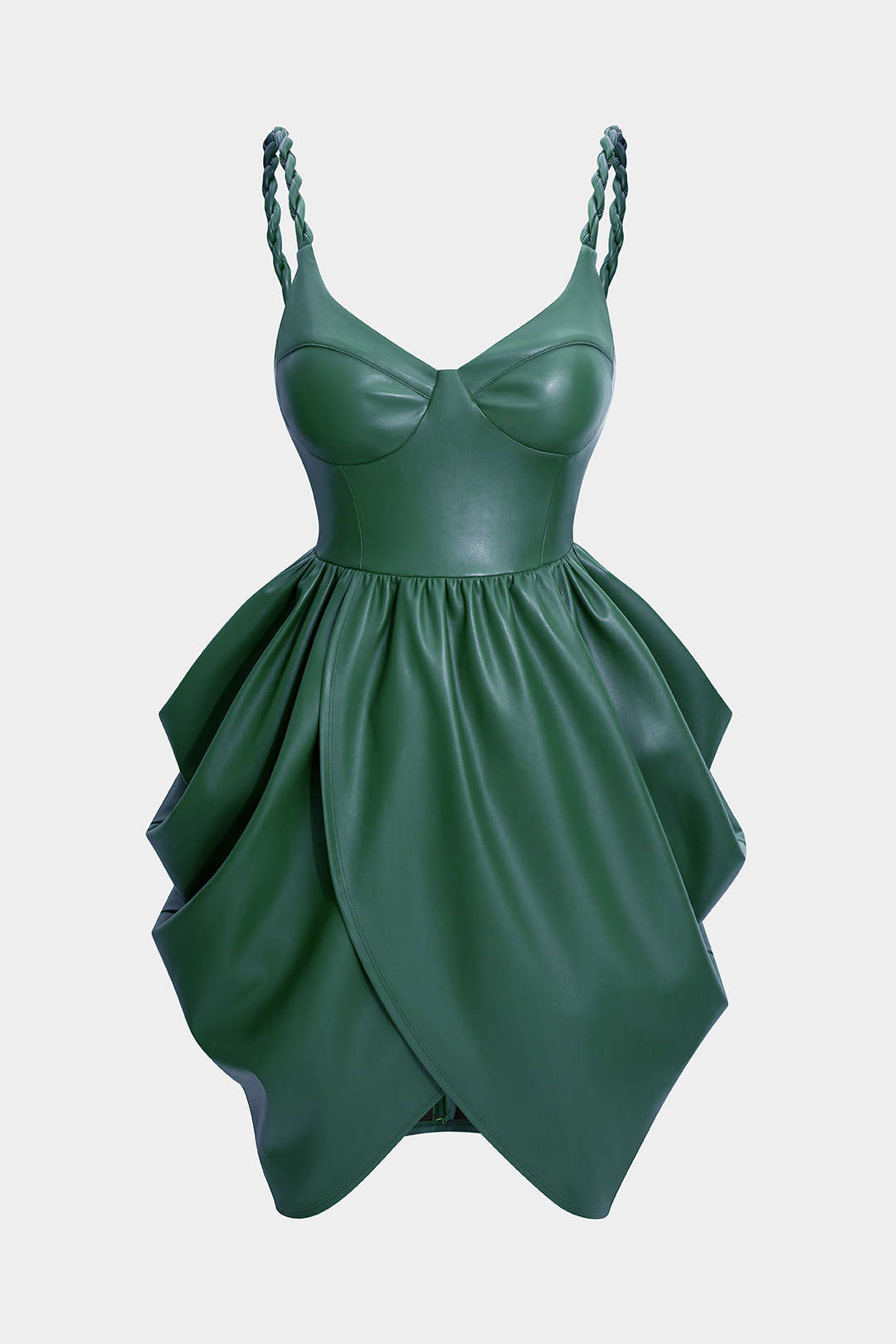 Faux Leather Ruched Twist Knot Sleeveless Mini Dress