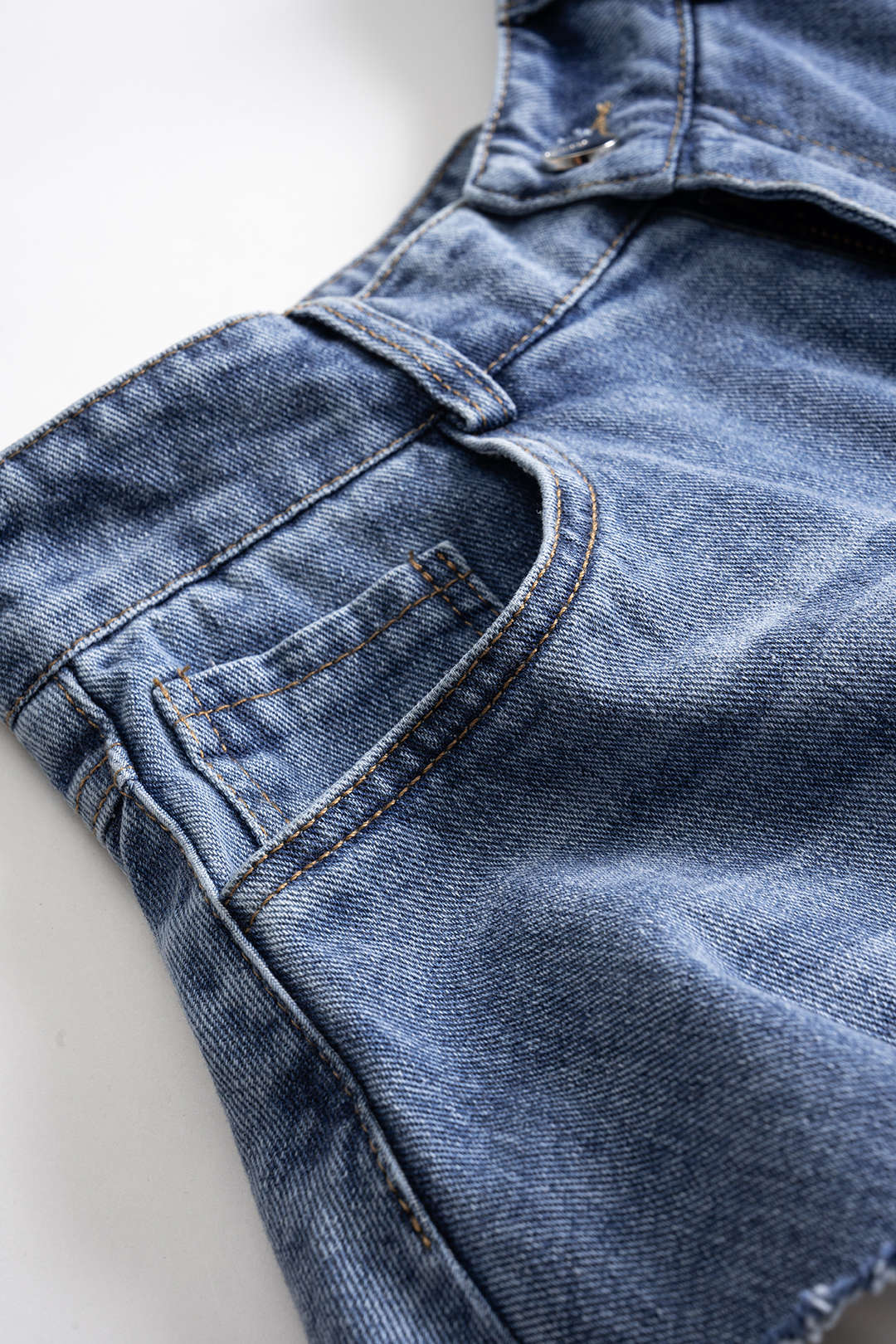 Denim patchwork flossede brede benshorts