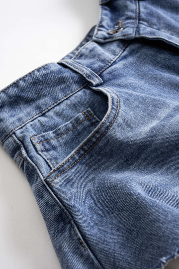 Denim patchwork flossede brede benshorts