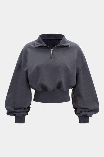 Mock Neck Zipper Long-Sleeve Sweatshirt