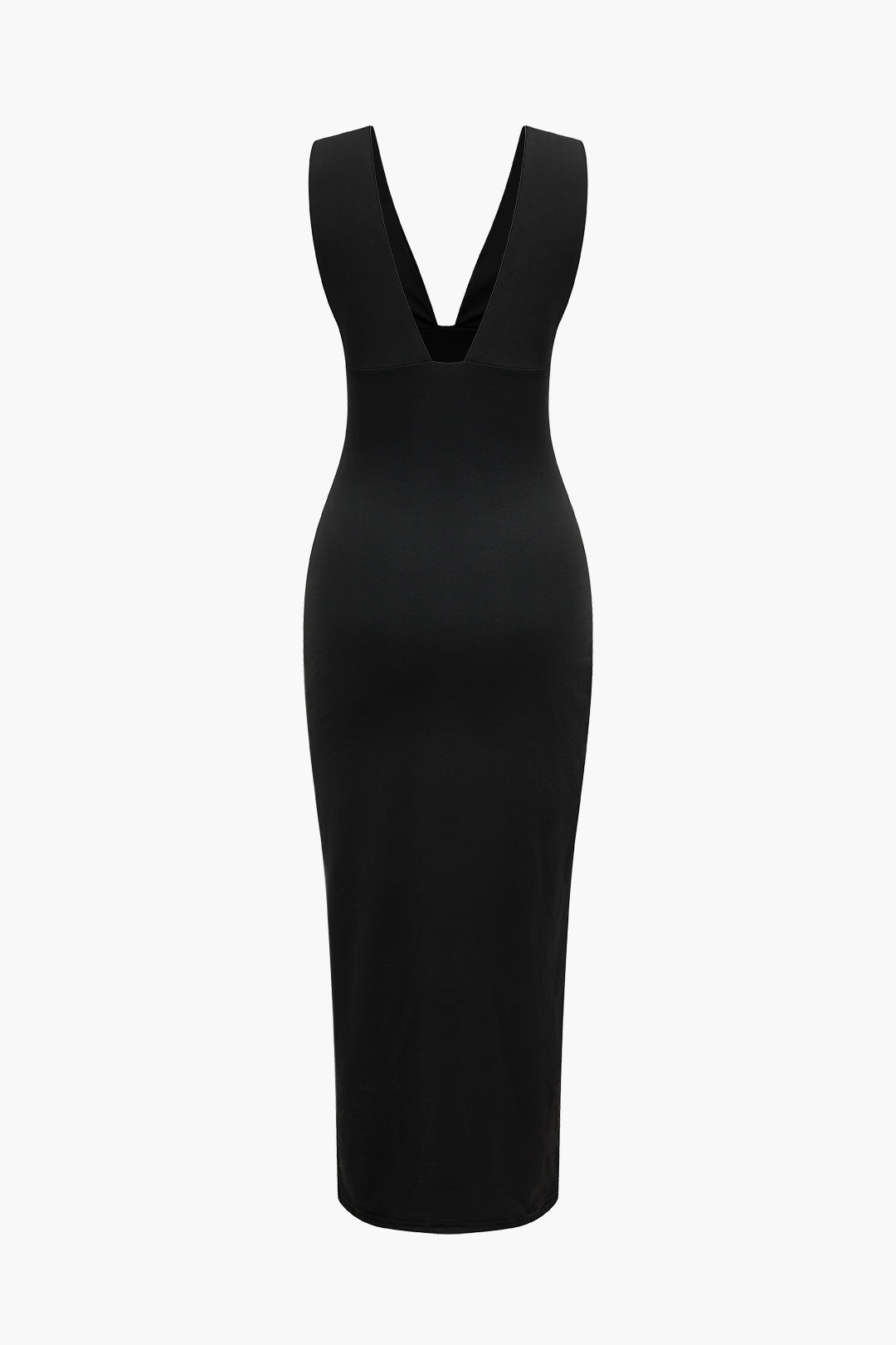 Solidu Backless Ruched Slit Midi Dress