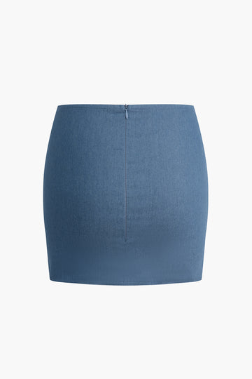 Laced Denim Crop Top & Skirt Set