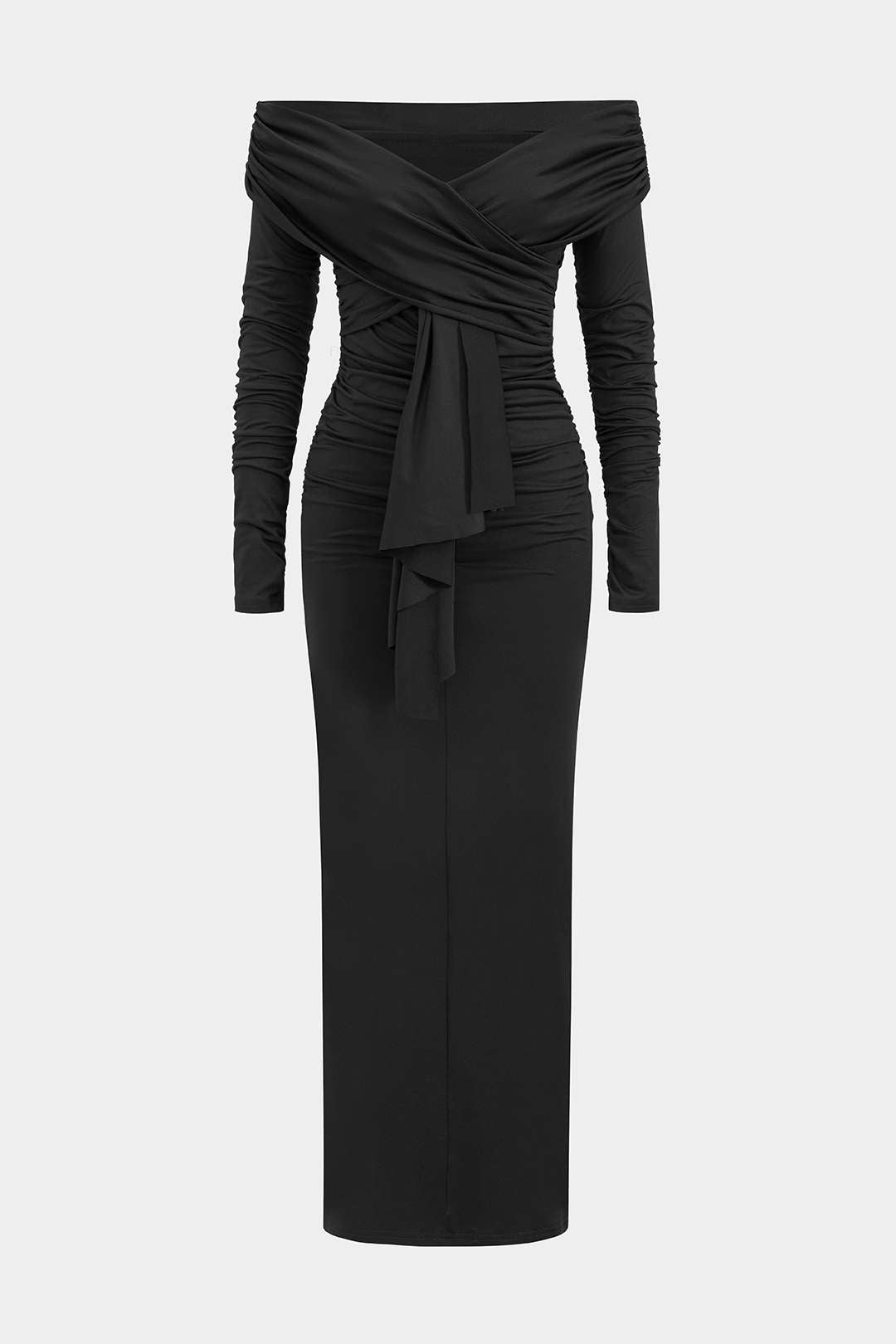 Ruched Off Shoulder Drape Detail Maxi Dress