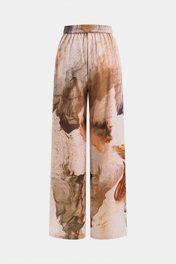 Retro Print  Wide Leg Trousers