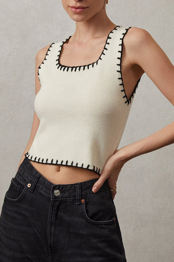 Contrast Whipstitching Tank Top