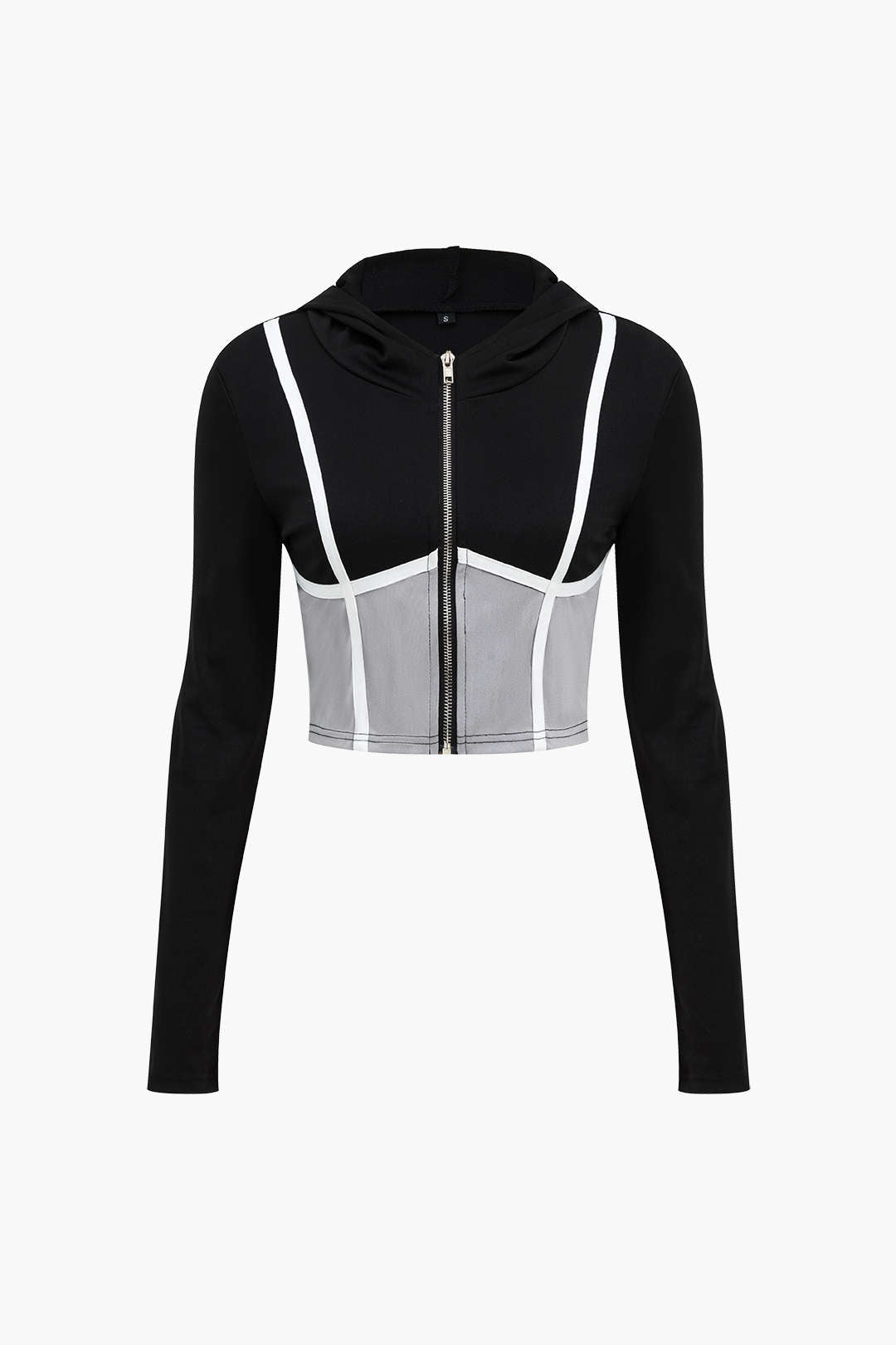 Colorblock Zip-Up Hooded Crop Jacket U Sett Leggings Għoli