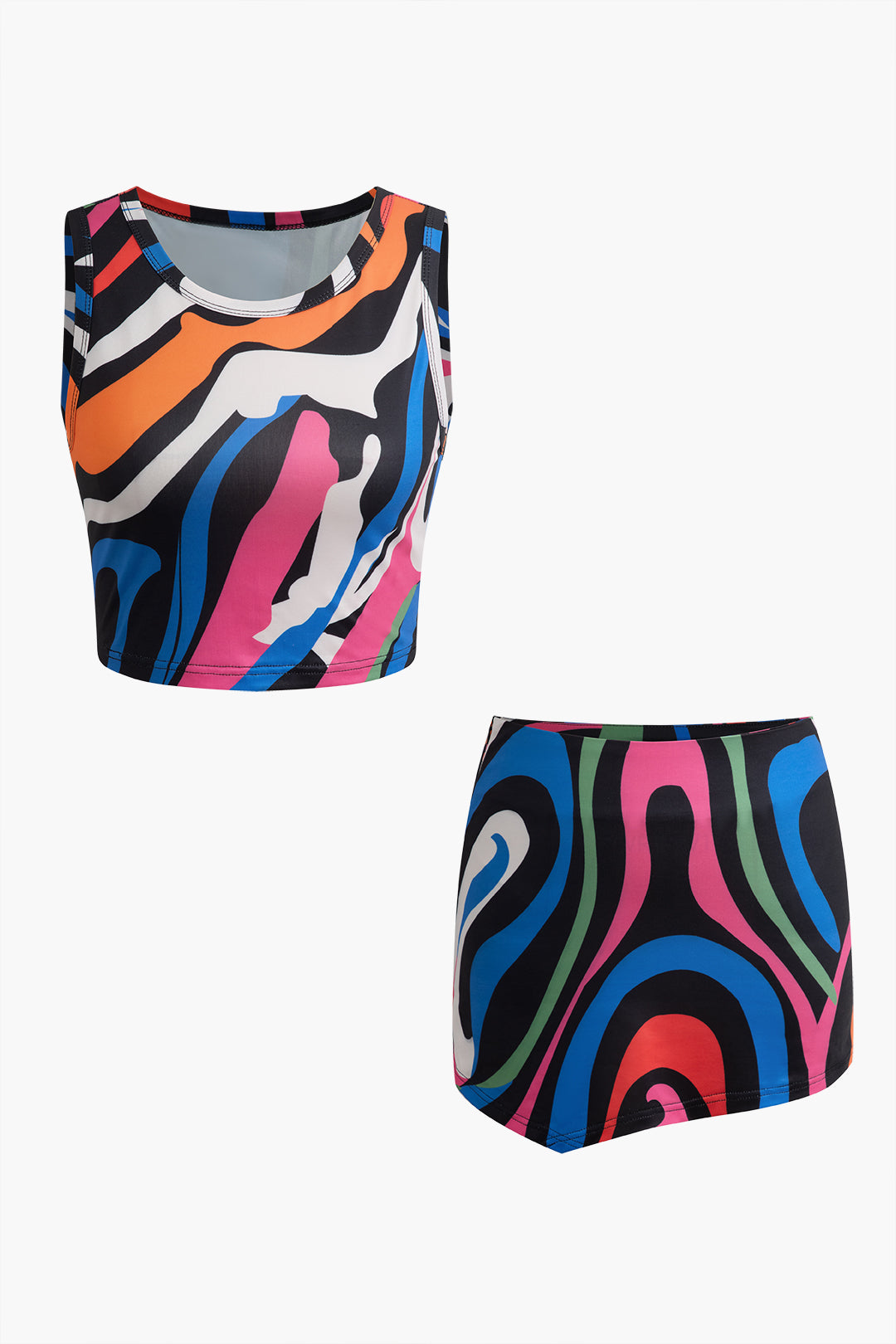 Abstract Print Tank Top And Asymmetric Skirt Set