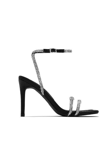 Rhinestone Strap Square-toe High-heeled Sandals