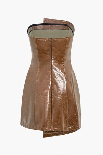 Faux Leather Strapless Mini Dress With Shell Embellishments