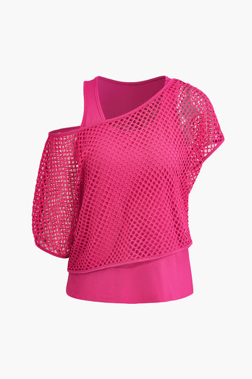 Solid Tank Top with Mesh Cover T-shirt