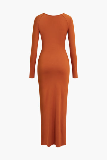 Solid Twist Cut Out Long Sleeve Maxi Dress