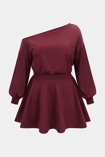 Plus Size One Shoulder Long Sleeve Mini Dress