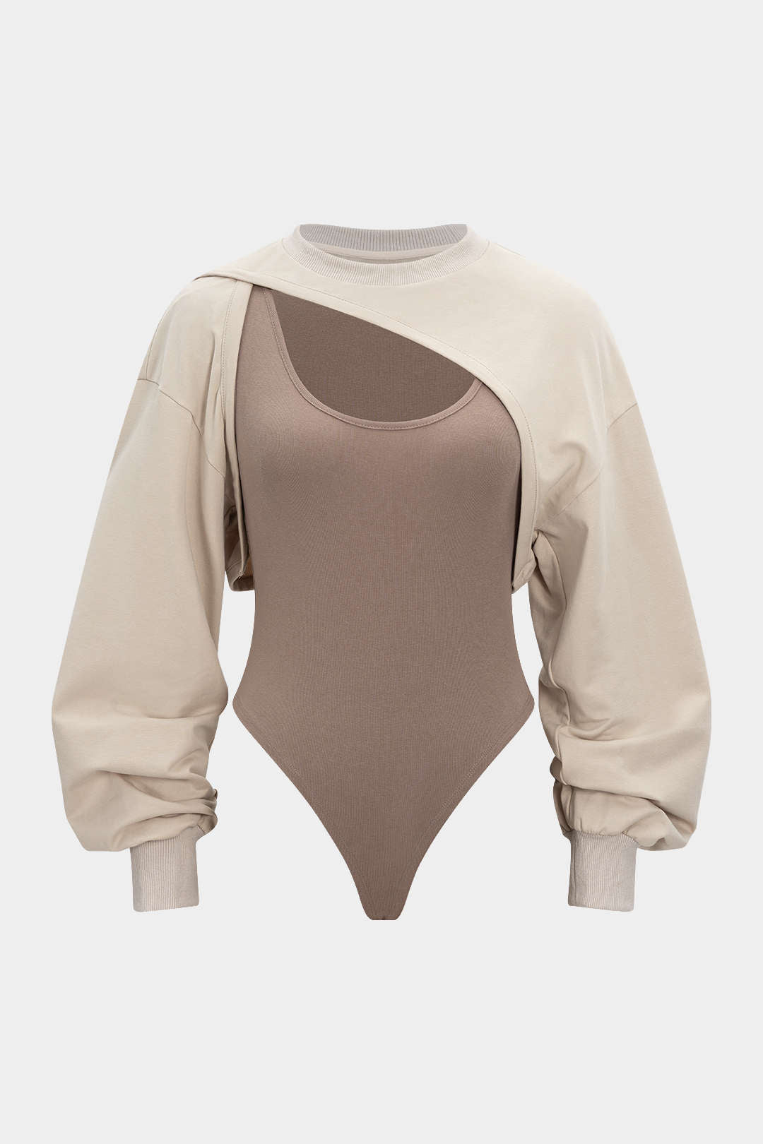 Cut Out Contrast Long Sleeve Bodysuit
