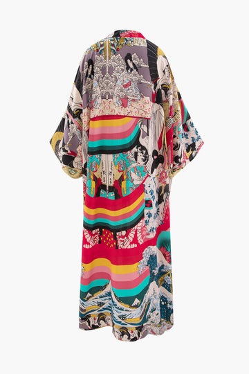 Allover Print Kimono Sleeve Cover Up
