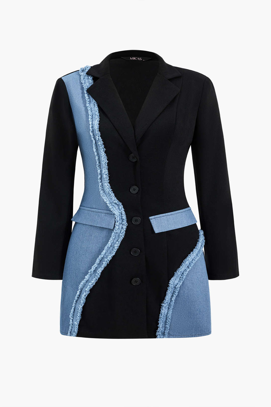 Plus -kokoinen denim -lovettu kääntöpainike Patchwork Blazer Mini -mekko