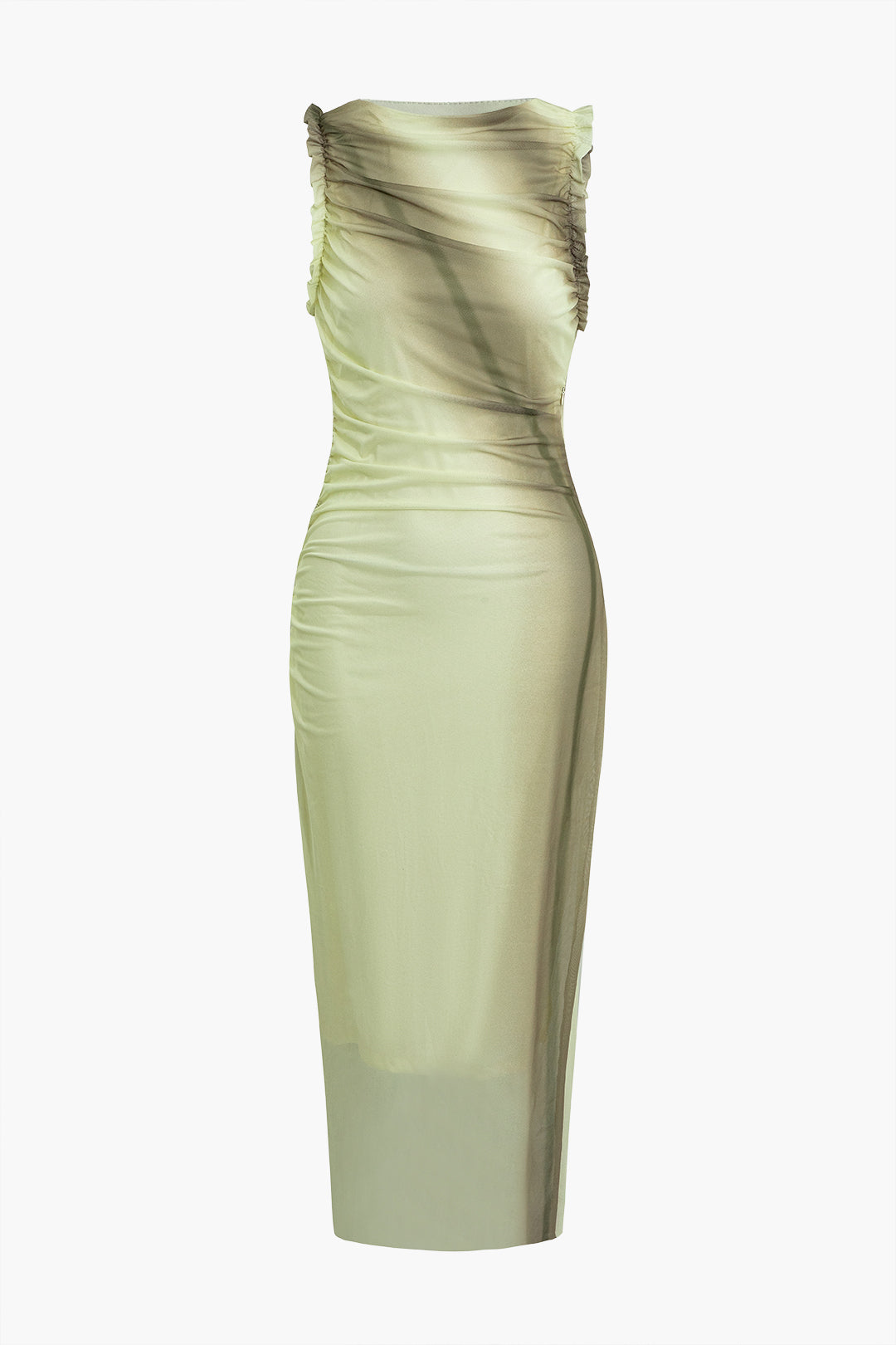 Ombre Sleeveless Ruched Mesh Maxi Dress