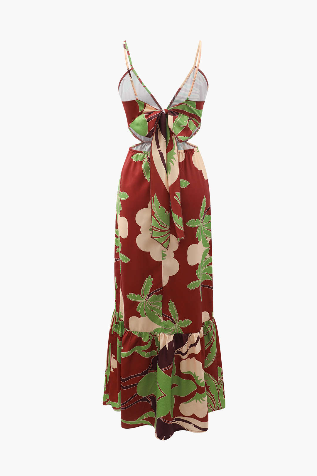 Floral Print Tie Back Ruffle Maxi Dress