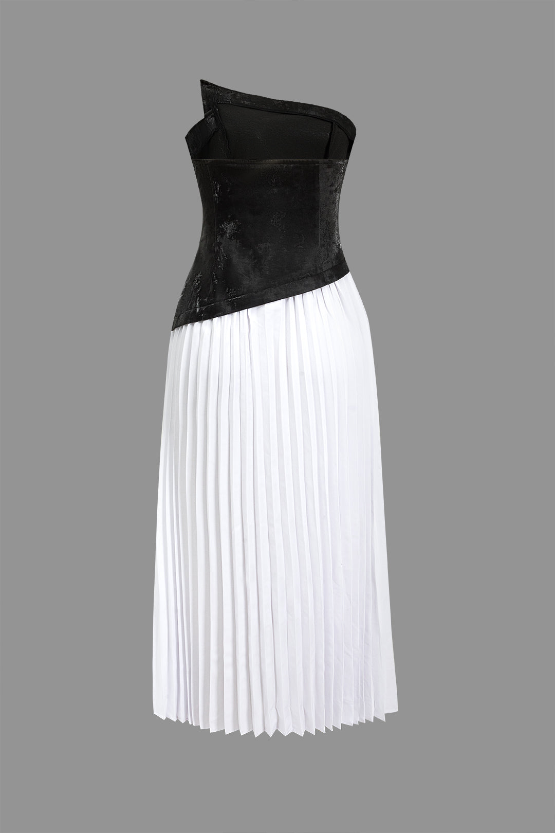 Solid Patchwork Pleated Asymmetrical Maxi Dress