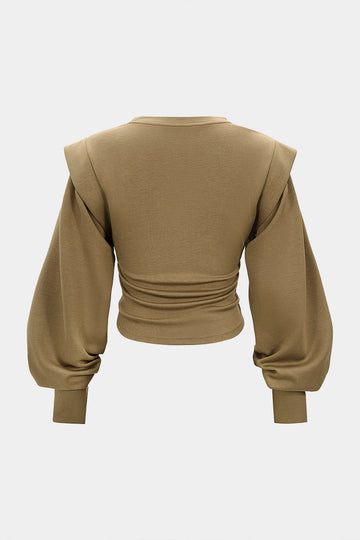Ruched Round Neck Long Sleeve Sweatshirt