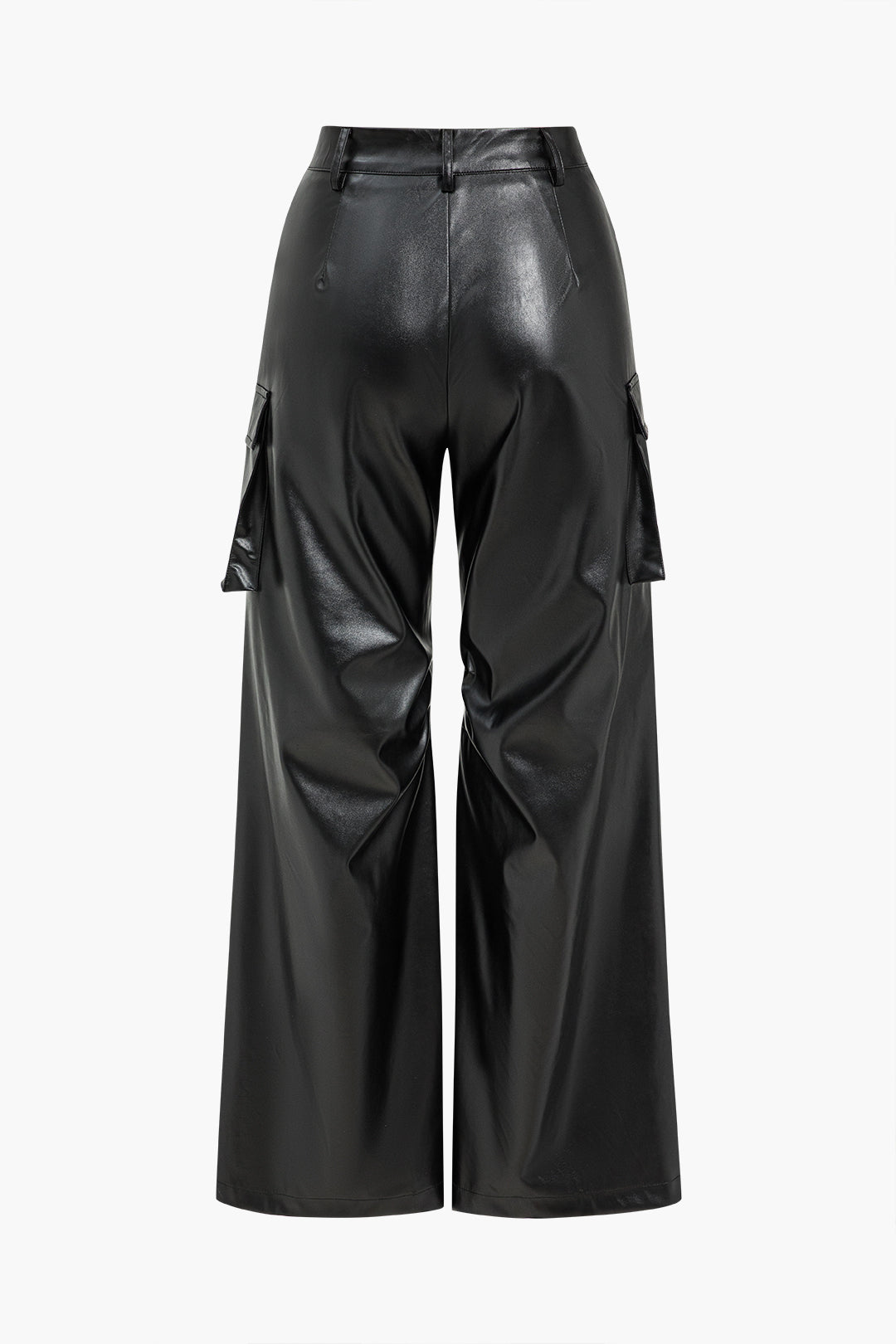 Faux Leather Pocket Wide Leg Trousers