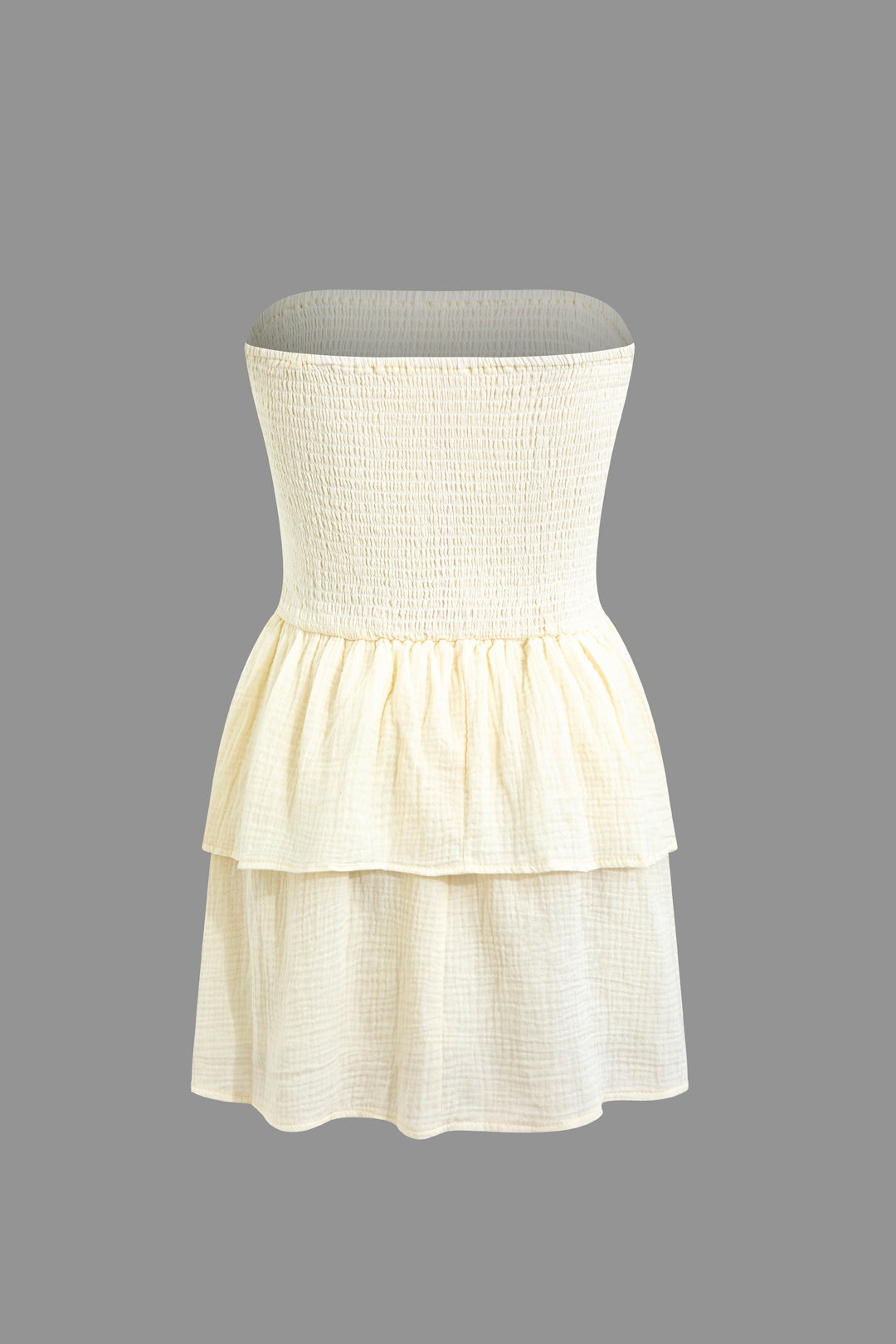Shirred Layered Ruffle Strapless Mini Dress