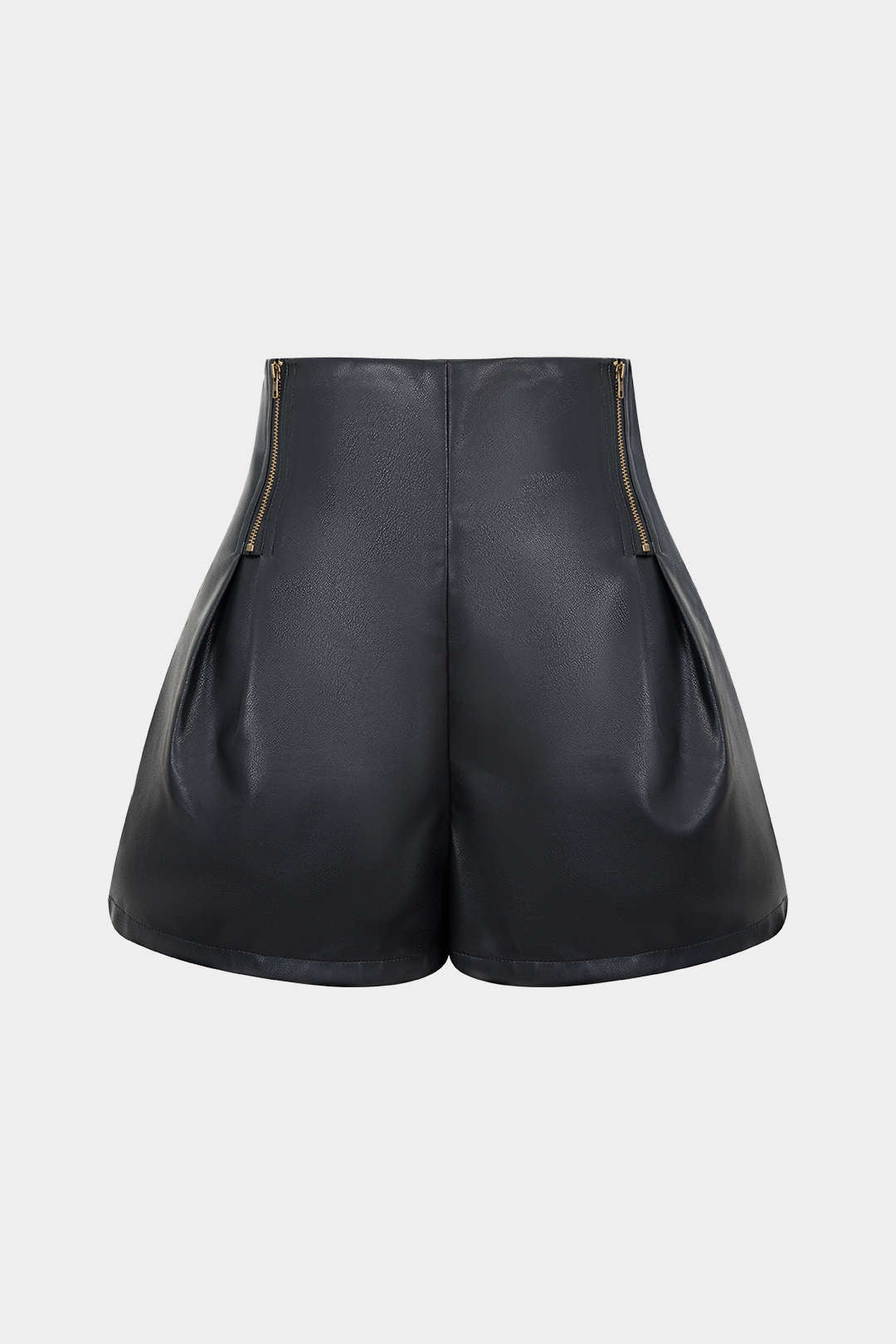 Faux Leather Ruched Zipper Shorts