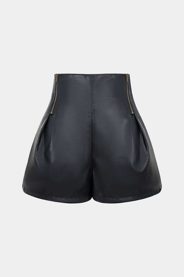 Faux Leather Ruched Zipper Shorts