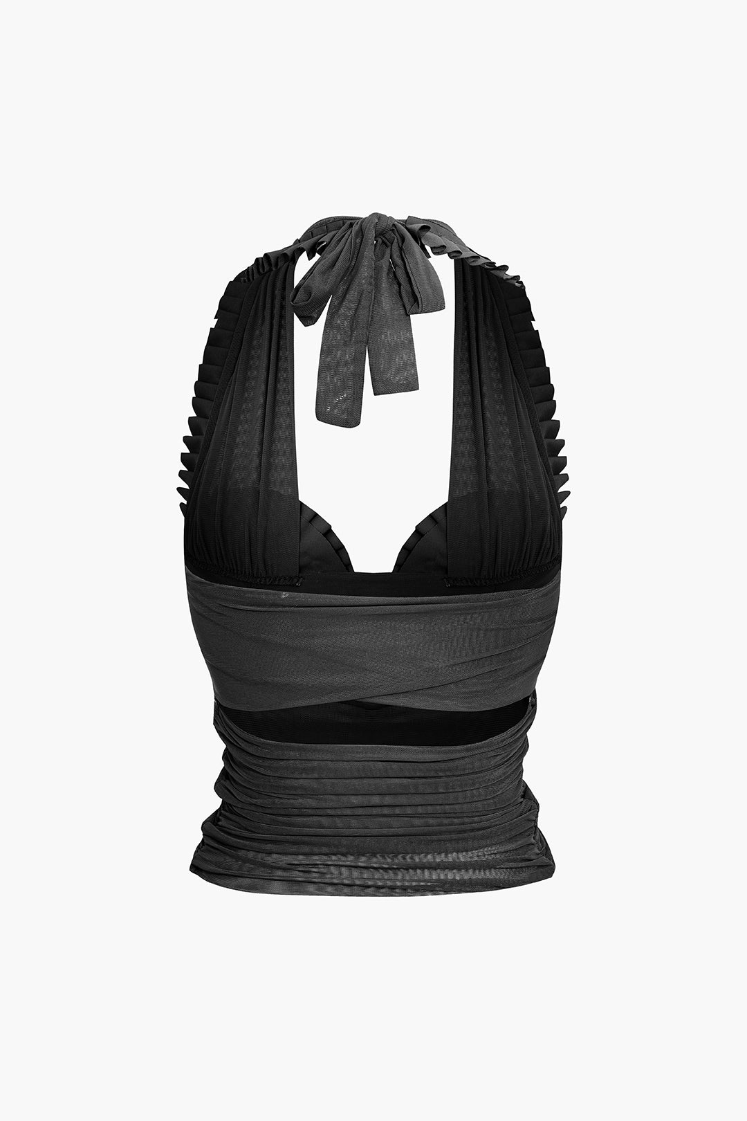 Plisserad Mesh Halter Linne