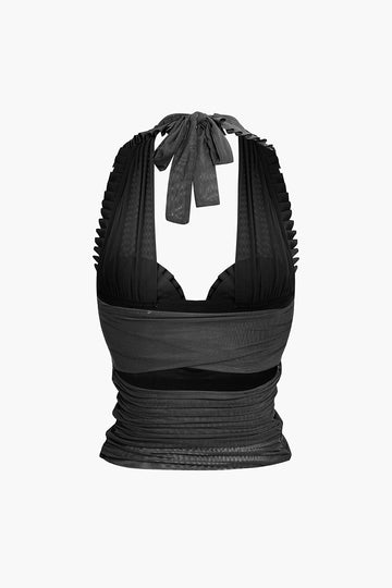 Plisserad Mesh Halter Linne