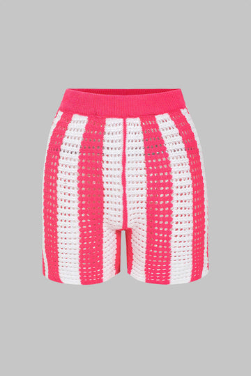 Stripe Knit Hollow Out Shorts Sæt