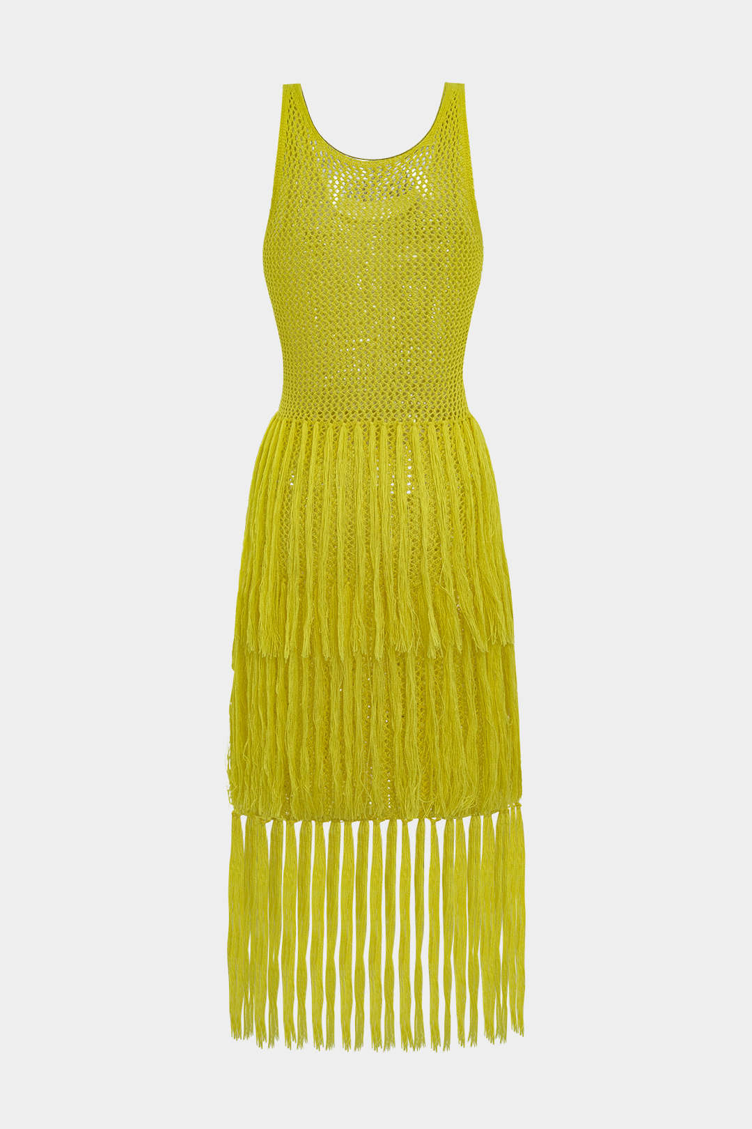 Solid Knit Fringe Cut Out Midi Dress