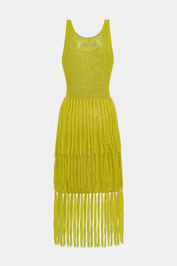 Solidu Knit Fringe Cut Out Midi Dress