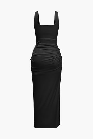 Solid Twist vordere geschnittene Schlitz Midi Kleid