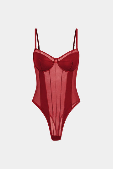 Mesh Backless Sheer Patchwork Corset Slip Bodysuit