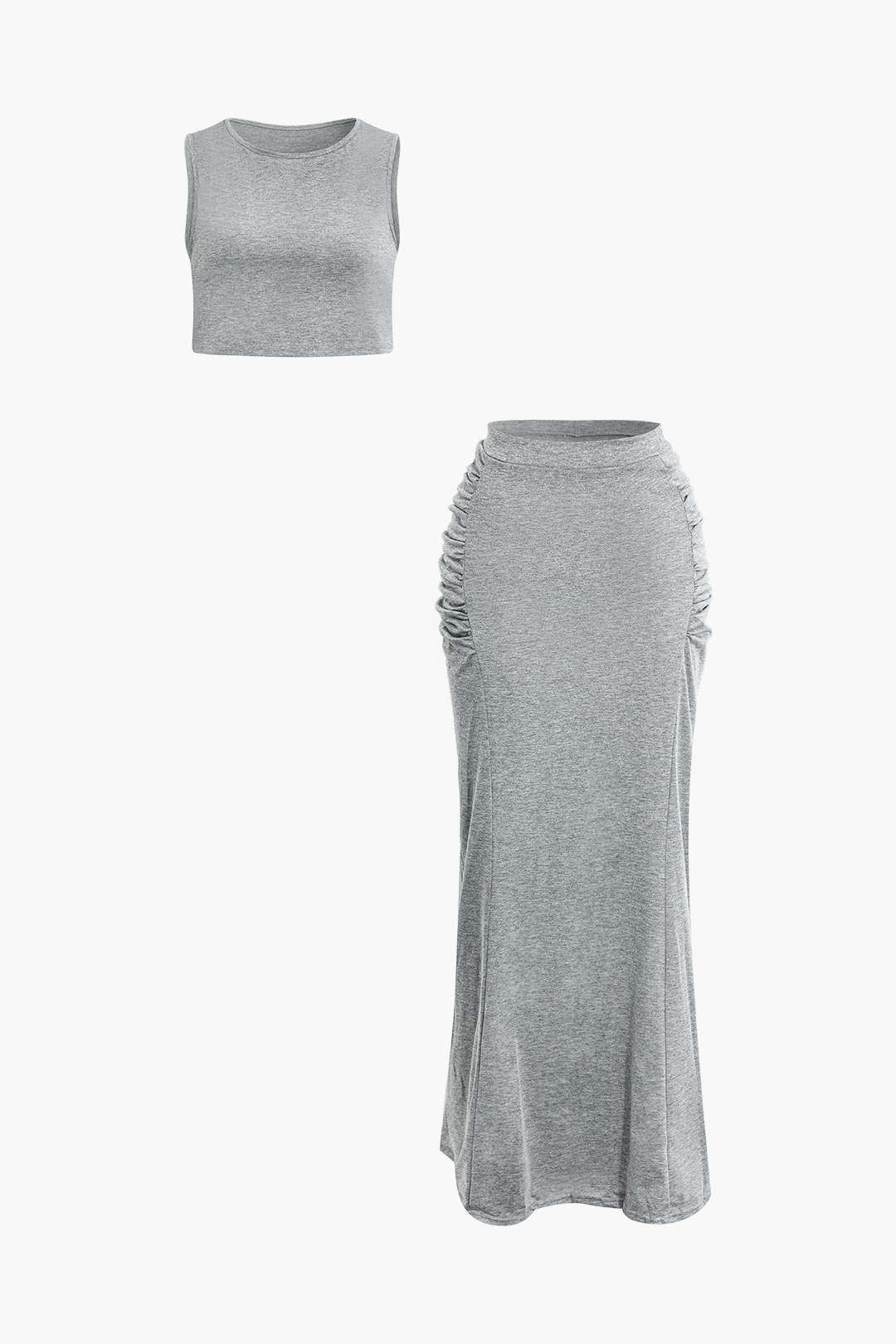 Solid Tank Top And Ruched Maxi Skirt Set