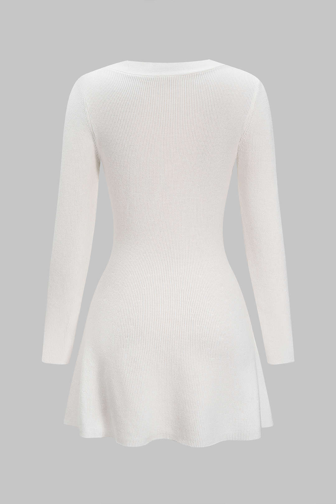 Knit Metallic Button V-Neck Long Sleeve Dress