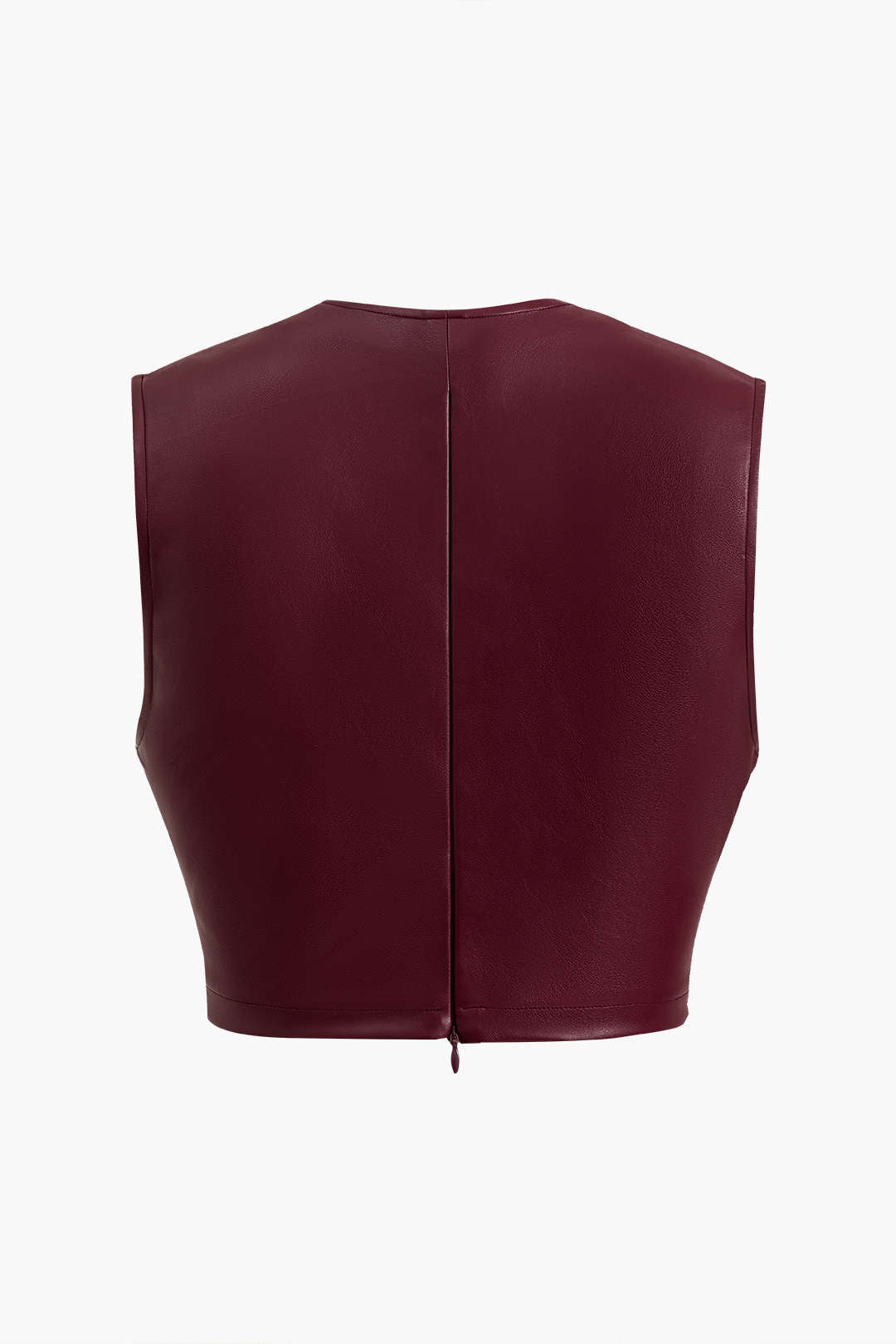 Button Detail Twist Front Faux Leather Crop Tank Top