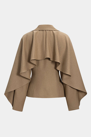 Button Ruffle Ruched Notched Lapel Jacket