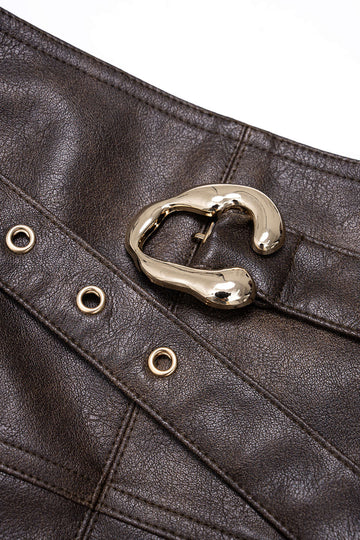 Faux Leather Pocket Belted Skirt