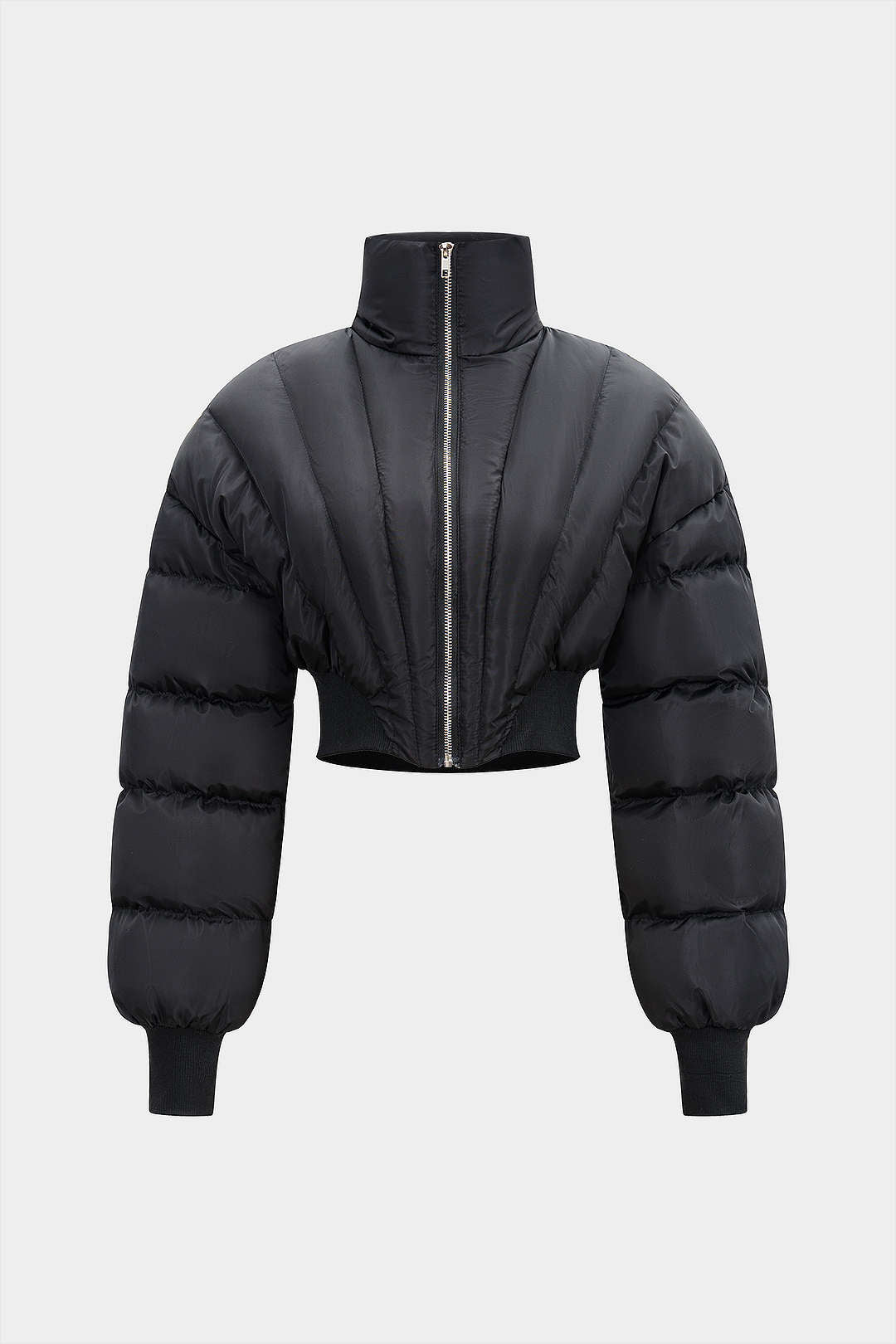 Stand Collar Zipper Long Sleeve Puffer