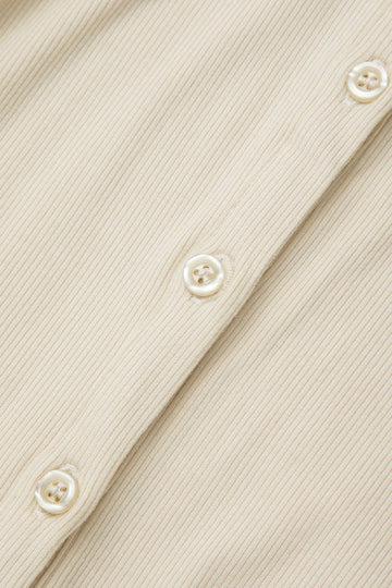 Collared Button Up Long Sleeve Rib Knit Midi Dress