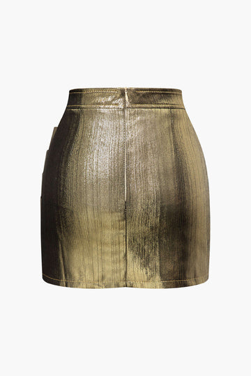 Metallic Pleated Zip Back Mini Skirt