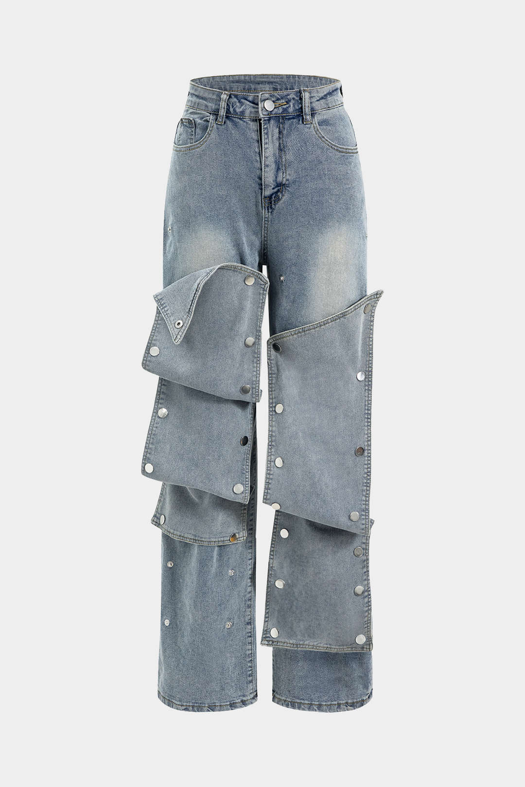 Jeans met patchwork en knoopdetail